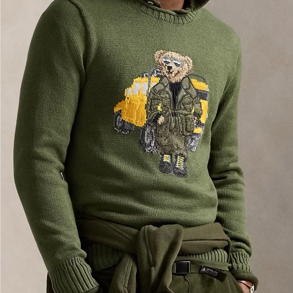 RARE Polo Ralph Lauren Defender Bear Military Polo Bear Roll-Neck Sweater Hummer - Picture 2 of 7